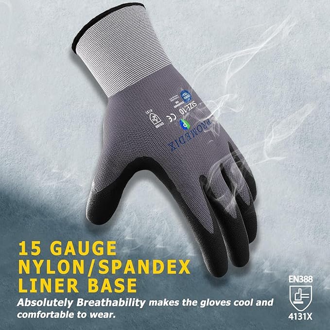 Nitrile Coated Work Gloves,MicroFoam Safety Work Gloves 12 Pairs - Image 3